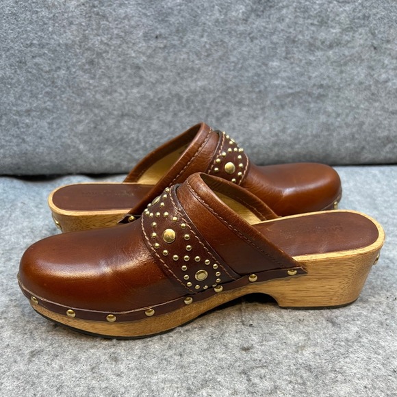 Michael Kors Studded‎ Leather Clogs Mules Brown Wooden Heel Women's Shoes Size 7 - Picture 7 of 9
